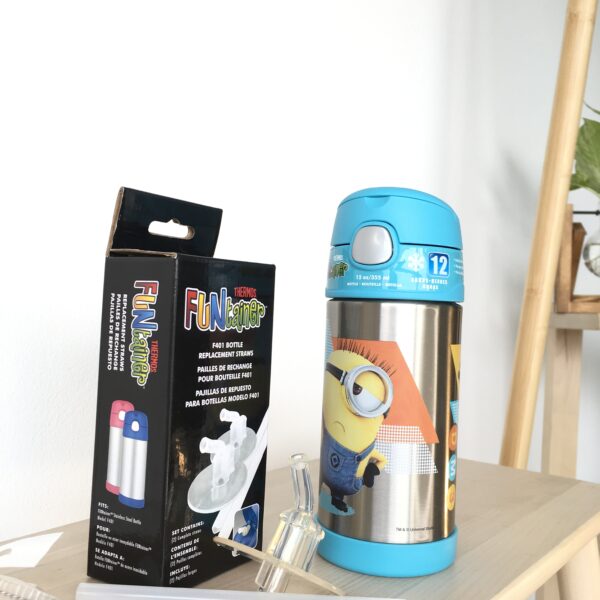 Thermos Funtainer Steel Water Bottle with Straw (12 oz, Minions) กระติกน้ำสแตนเลส เก็บอุณหภูมิ ลายมินเนี่ยน