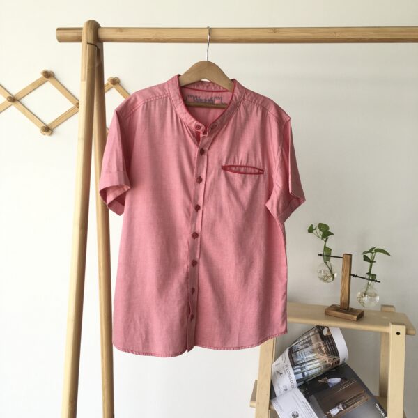 Gingham Button Down Shirt เสื้อเชิ้ตสีแดงแขนสั้น
