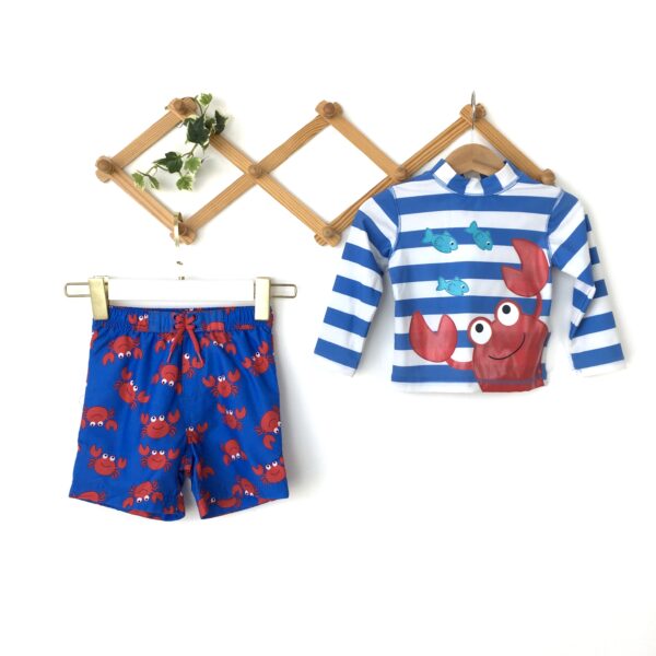 Toddler Boys Cartoon Crab Striped Swimsuitชุดว่ายน้ำเด็กผู้ชายลายการ์ตูนปู