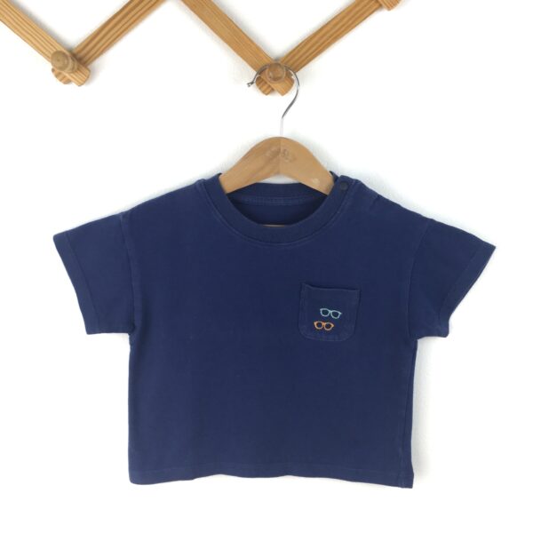 T-Shirt เสื้อยืดสีกรมลายแว่นตาที่กระเป๋า